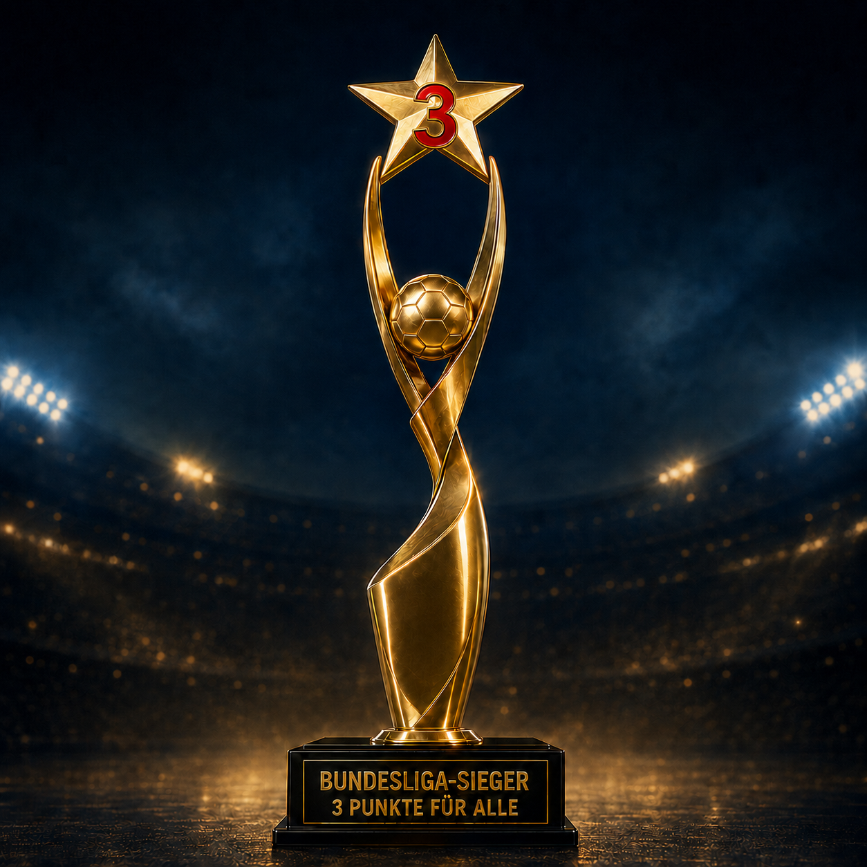 Goldener Bundesliga-Siegerpokal der Tippgemeinschaft 3 Punkte für alle